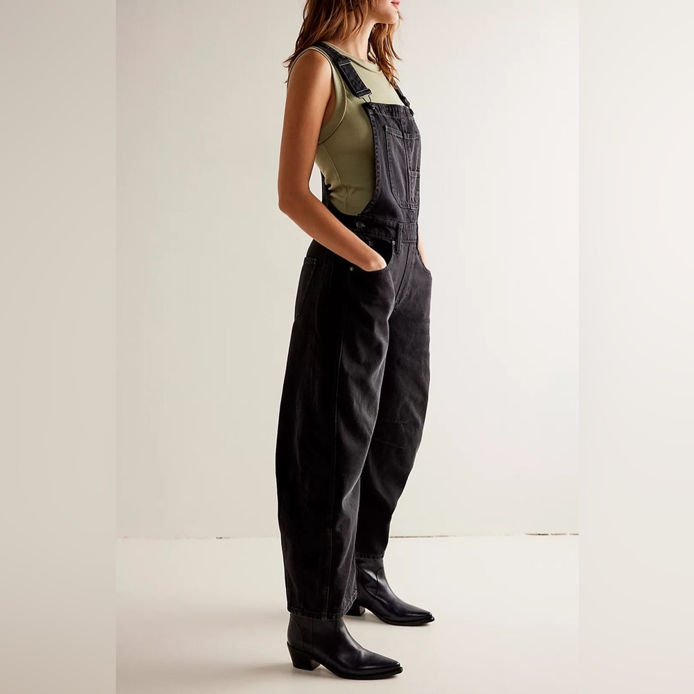 Free People Good Luck Barrel Overalls size small